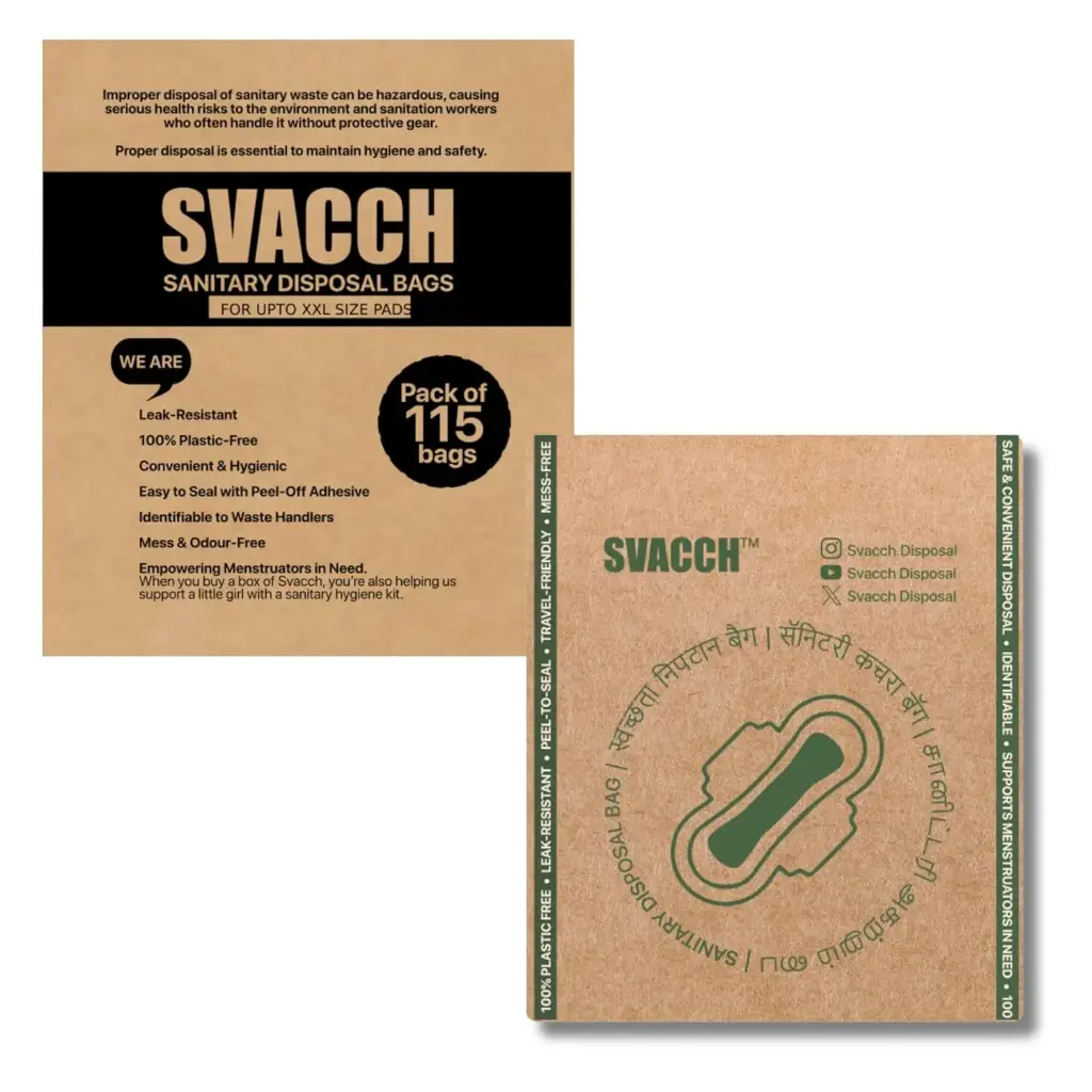Svacch Sanitary Disposal Bags | Plastic-Free Sealable and Identifiable | Leak-Resistant | Box of 115